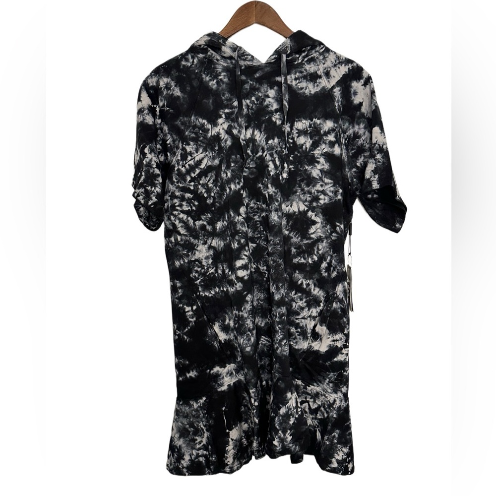 DKNY Sport Women’s Short Sleeve Tie-dye Sweatshirt Hoodie Mini Dress Black S